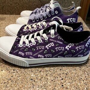 TCU Ladies 2 Pairs Purple logo Sneakers!! Size Ladies 10!! CLEAN